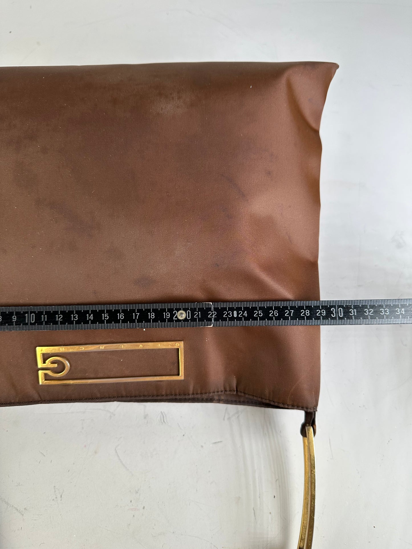 Vintage Givenchy Nylon Shoulder Bag Brown Olive Green Gold