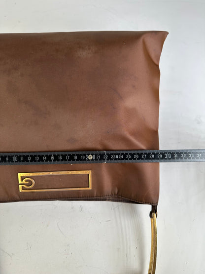 Vintage Givenchy Nylon Shoulder Bag Brown Olive Green Gold