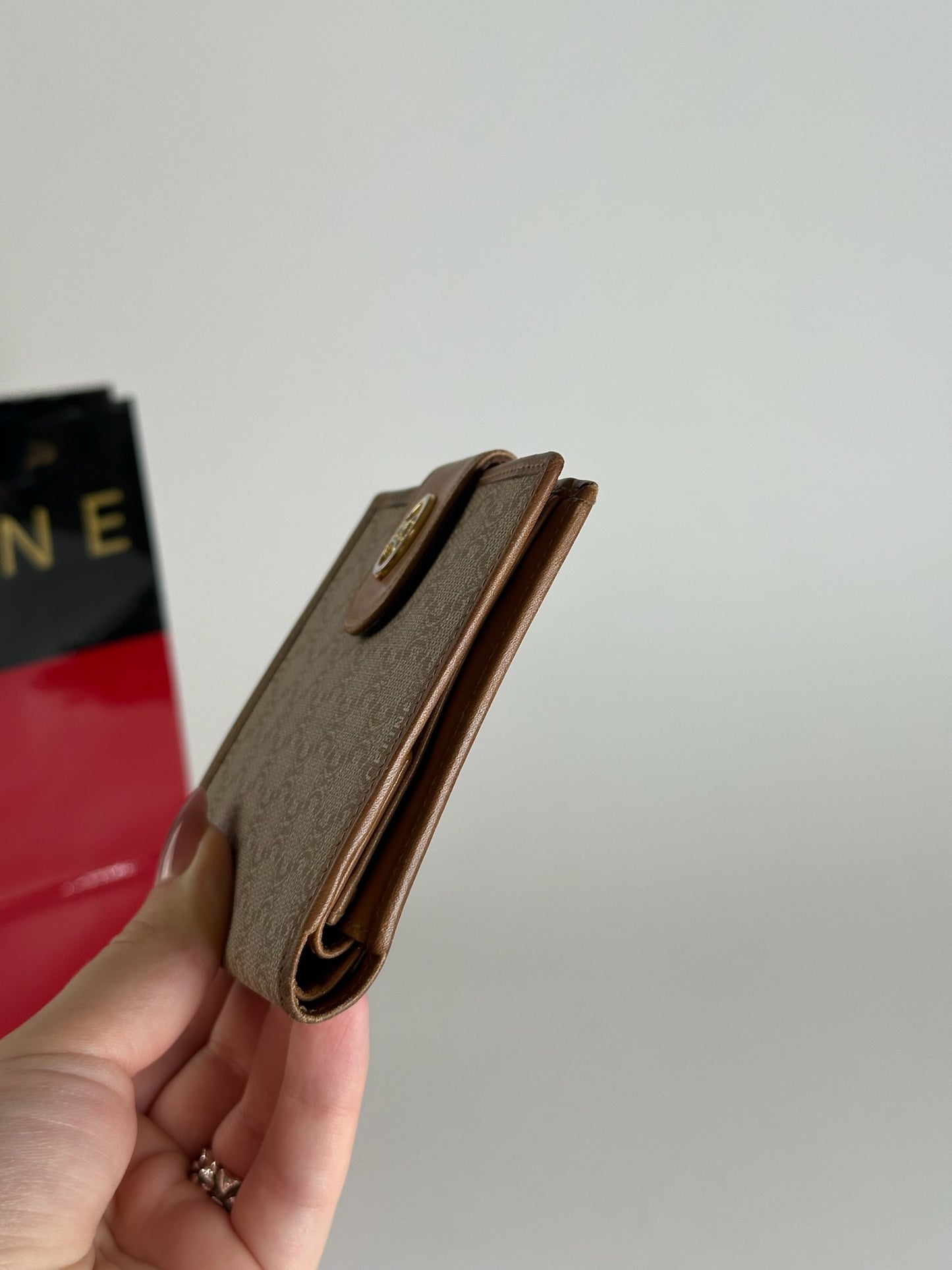 Vintage Celine Paris leather monogram wallet beige