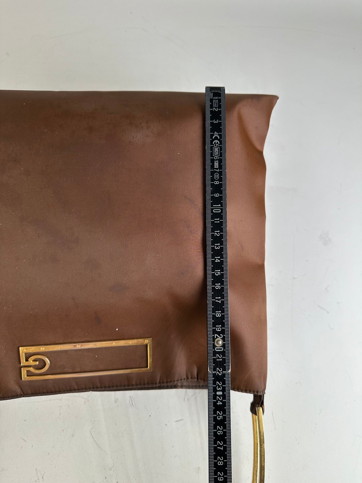 Vintage Givenchy Nylon Shoulder Bag Brown Olive Green Gold