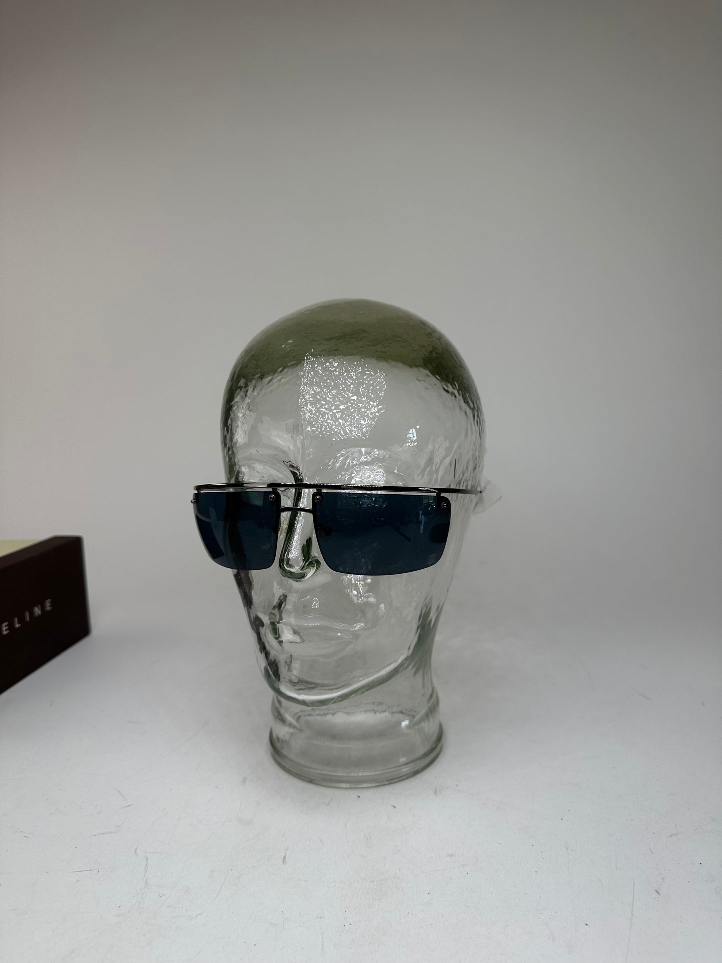 Vintage Celine Paris Rimless Sunglasses Silver Blue