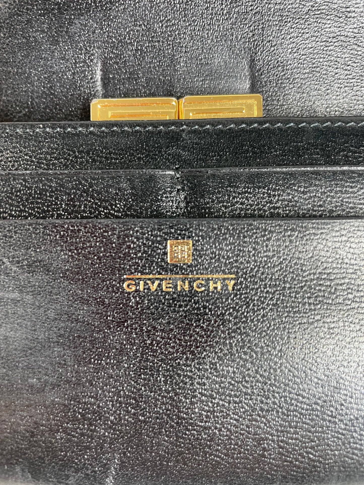 Vintage Givenchy Leather Wallet Black Gold Clasp