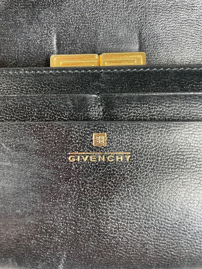 Vintage Givenchy Leather Wallet Black Gold Clasp