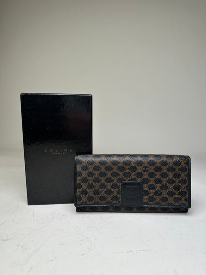 Vintage Celine Monogram Canvas Wallet Black Brown Gold
