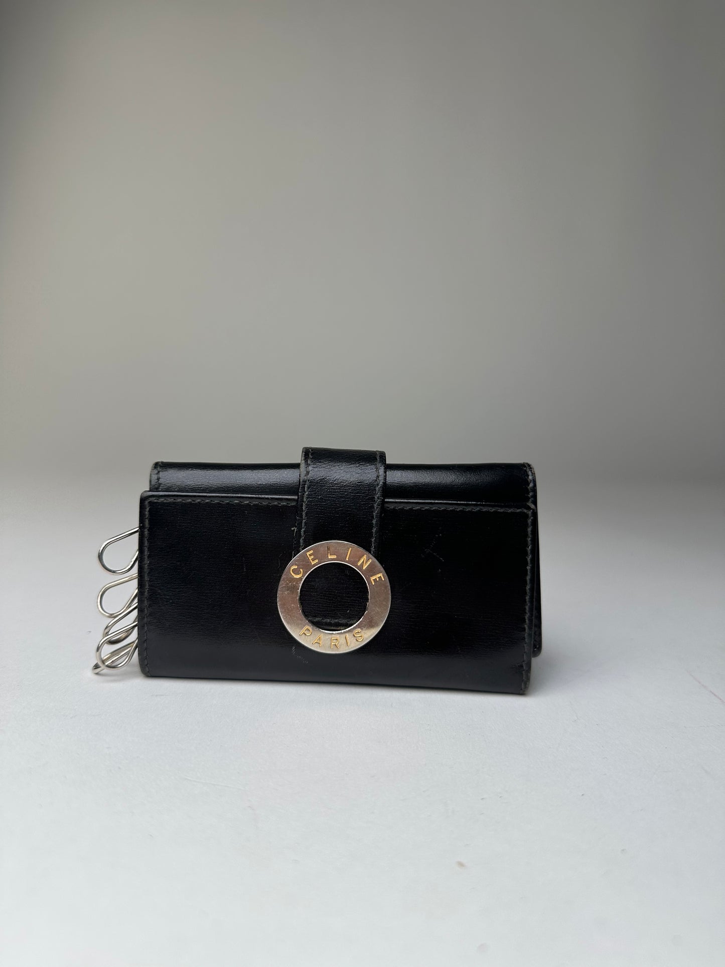 Vintage Celine Paris Leather Key Holder Black