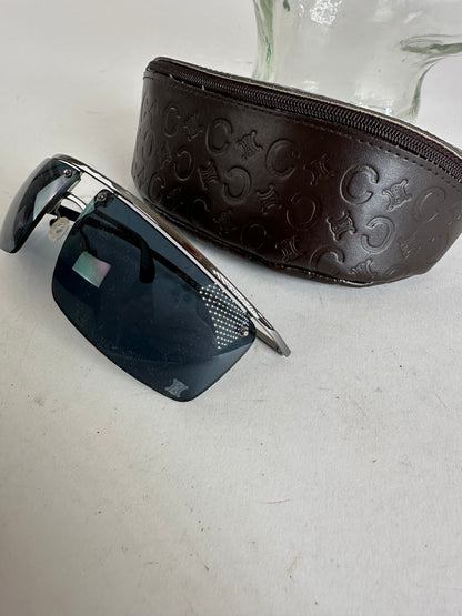 Vintage Celine Paris Rimless Sunglasses Silver Blue