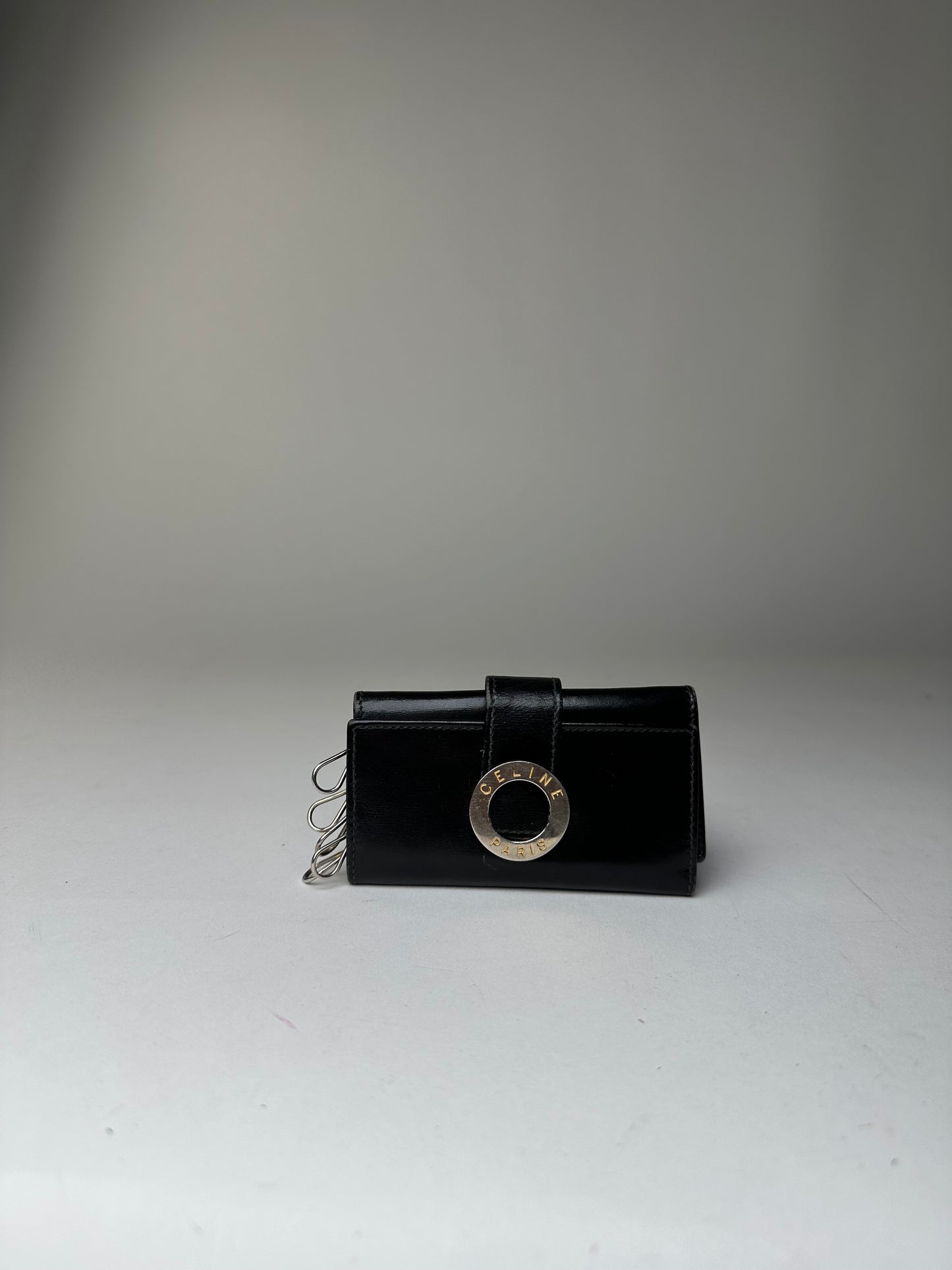Vintage Celine Paris Leather Key Holder Black