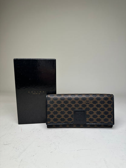 Vintage Celine Monogram Canvas Wallet Black Brown Gold