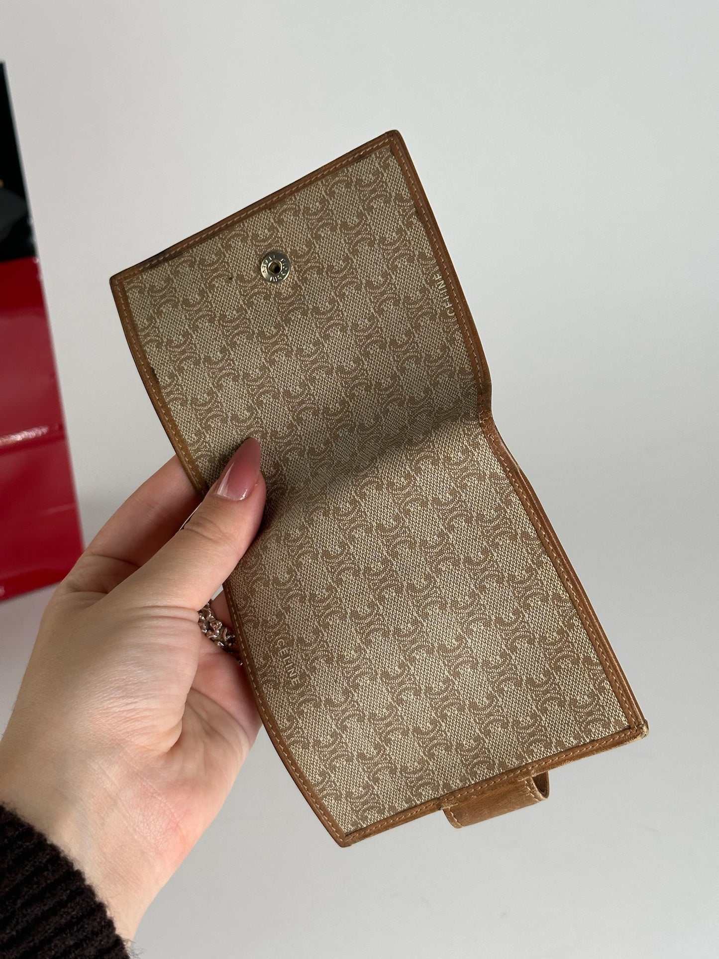 Vintage Celine Paris leather monogram wallet beige