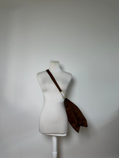 Vintage Givenchy Nylon Shoulder Bag Brown Olive Green Gold