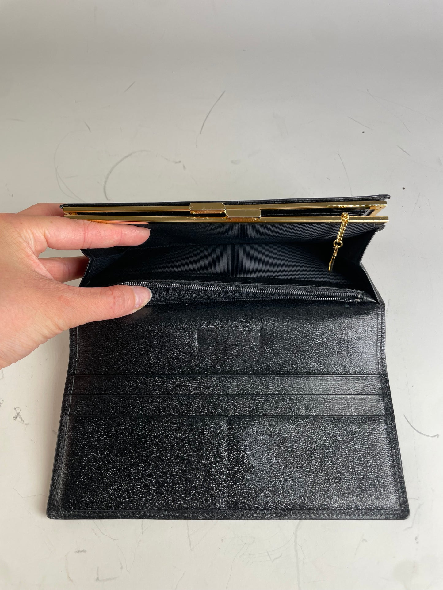 Vintage Givenchy Leather Wallet Black Gold Clasp