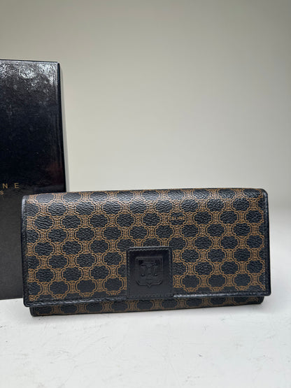Vintage Celine Monogram Canvas Wallet Black Brown Gold