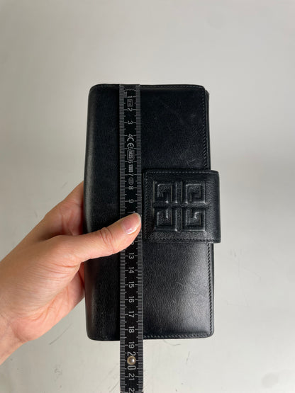 Vintage Givenchy Leather Wallet Black Gold Clasp