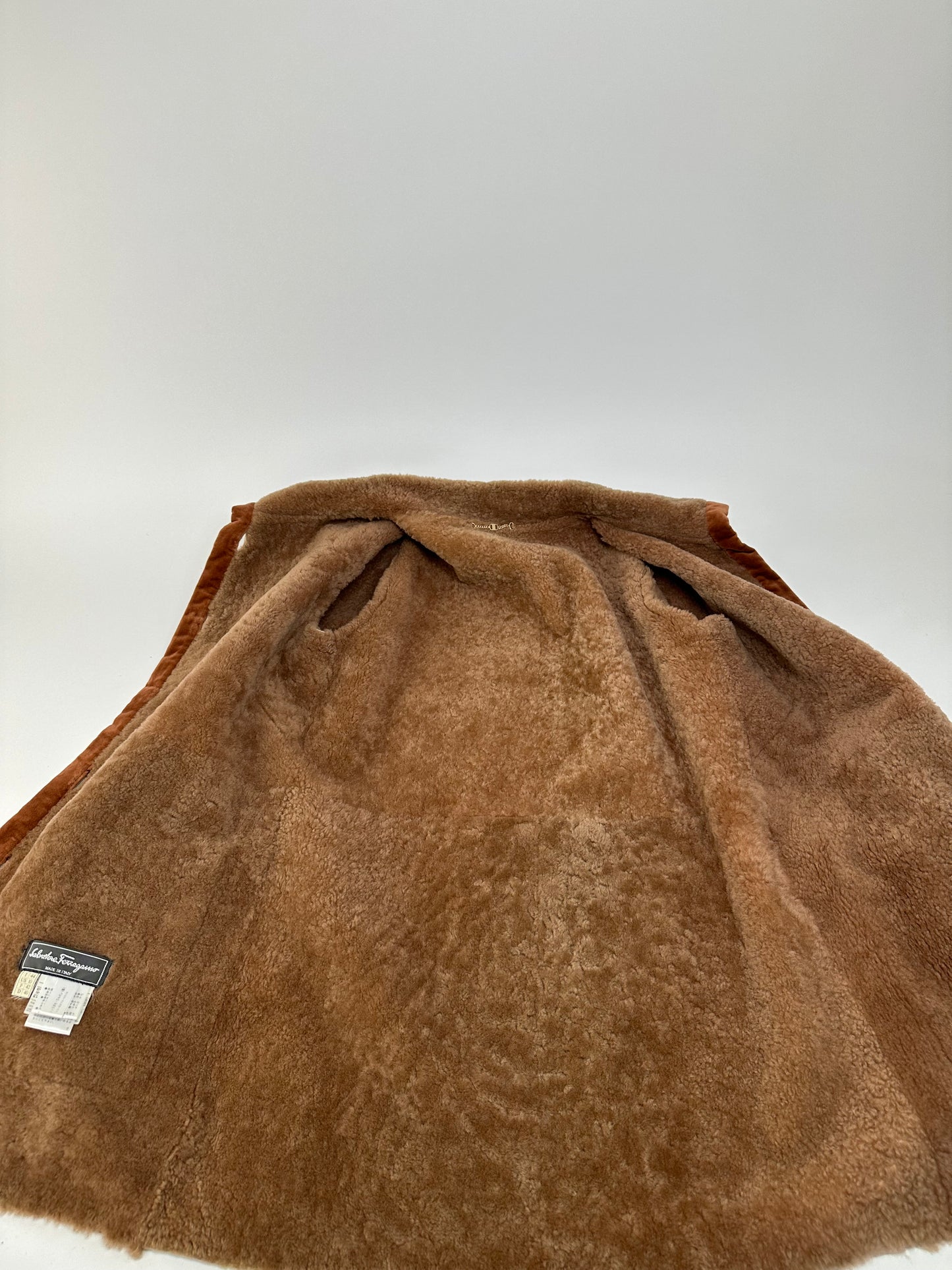 Vintage Salvatore Ferragamo Nubuk Leather Wool Coat M Brown