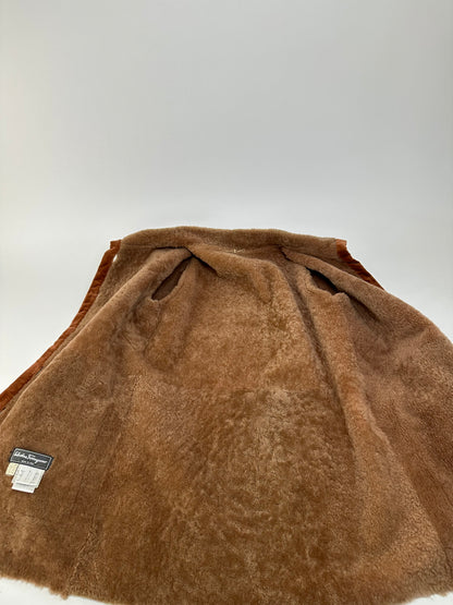Vintage Salvatore Ferragamo Nubuk Leather Wool Coat M Brown