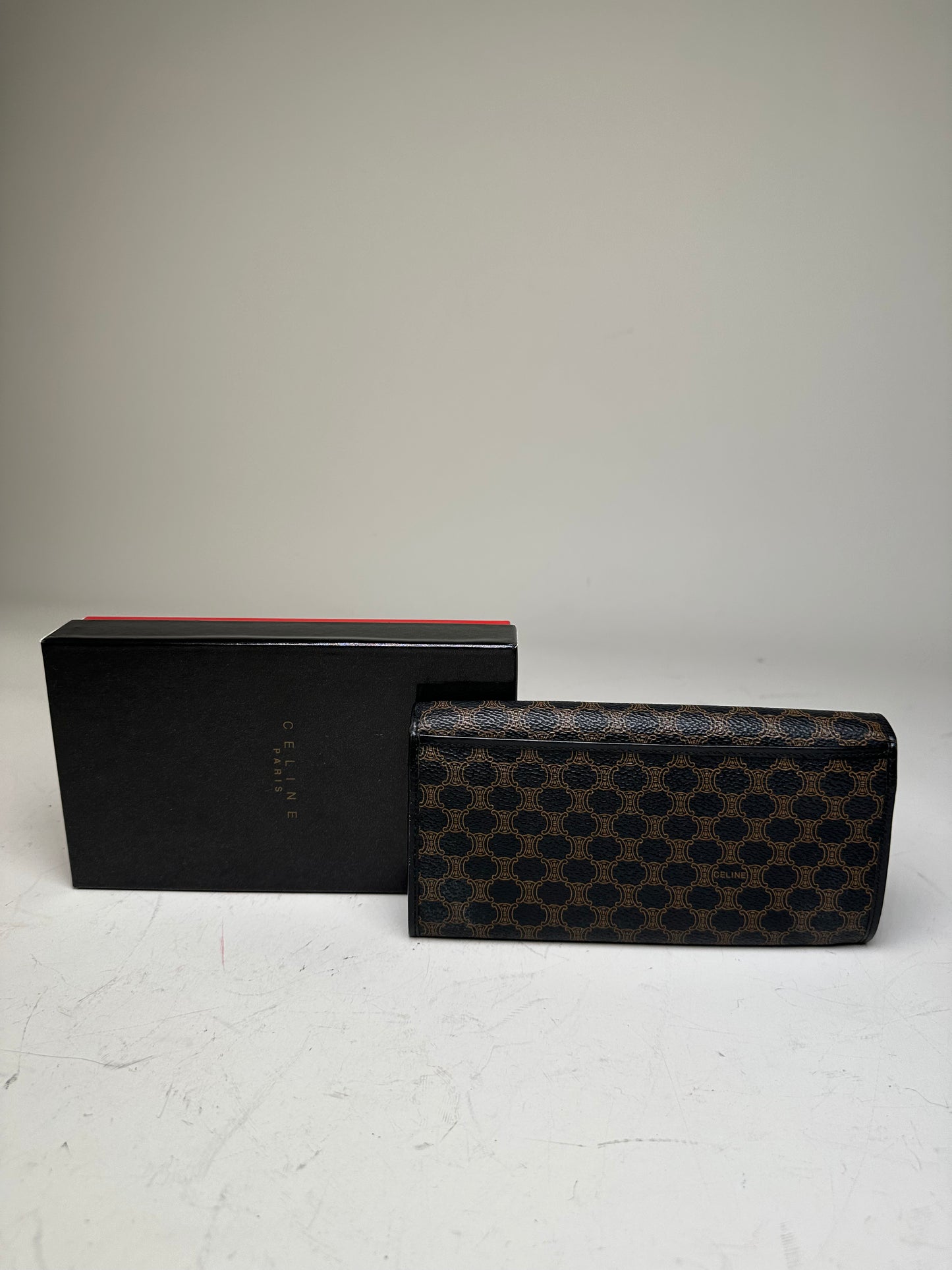 Vintage Celine Monogram Canvas Wallet Black Brown Gold