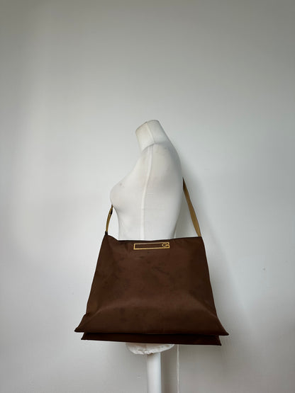 Vintage Givenchy Nylon Shoulder Bag Brown Olive Green Gold