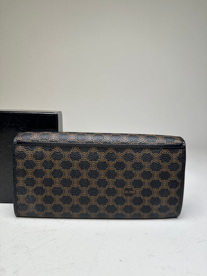 Vintage Celine Monogram Canvas Wallet Black Brown Gold