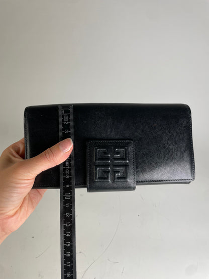 Vintage Givenchy Leather Wallet Black Gold Clasp