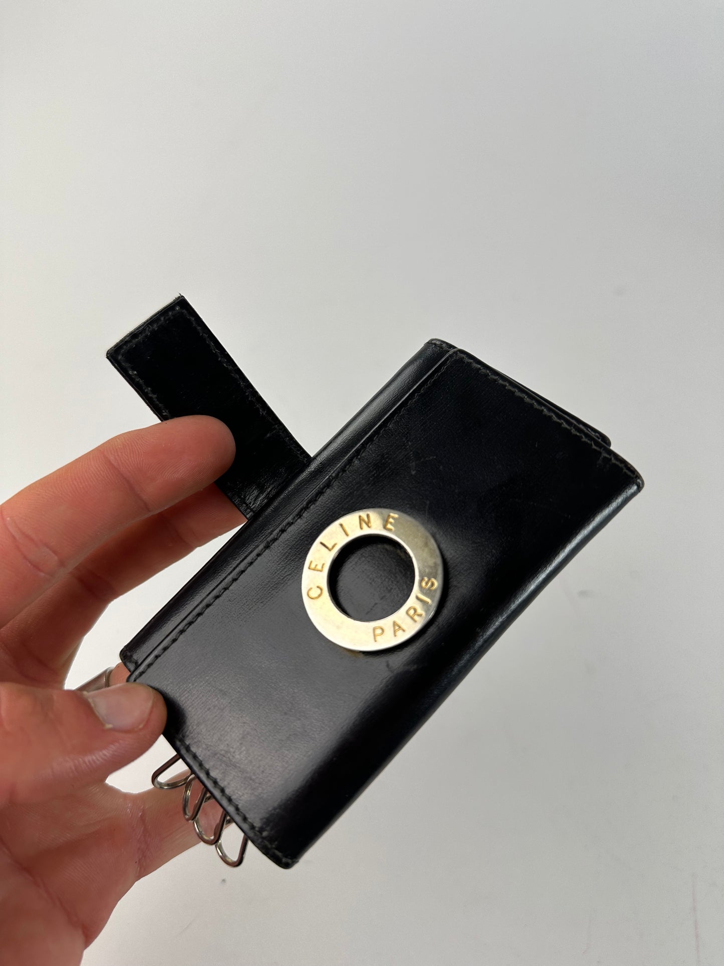 Vintage Celine Paris Leather Key Holder Black