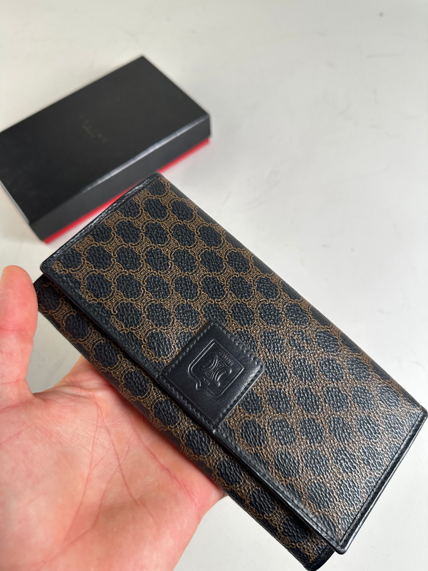 Vintage Celine Monogram Canvas Wallet Black Brown Gold