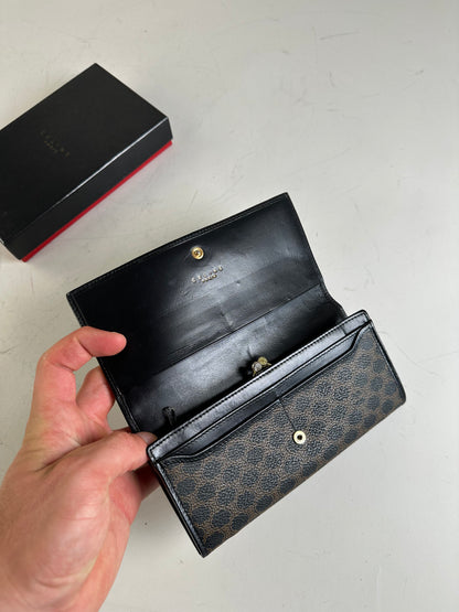 Vintage Celine Monogram Canvas Wallet Black Brown Gold