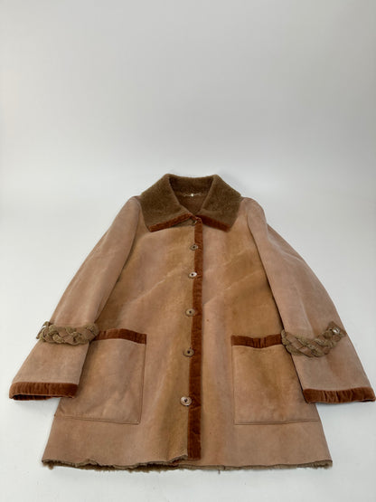 Vintage Salvatore Ferragamo Nubuk Leather Wool Coat M Brown