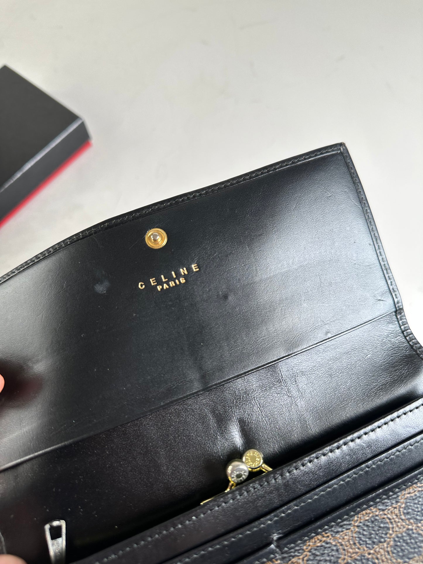 Vintage Celine Monogram Canvas Wallet Black Brown Gold