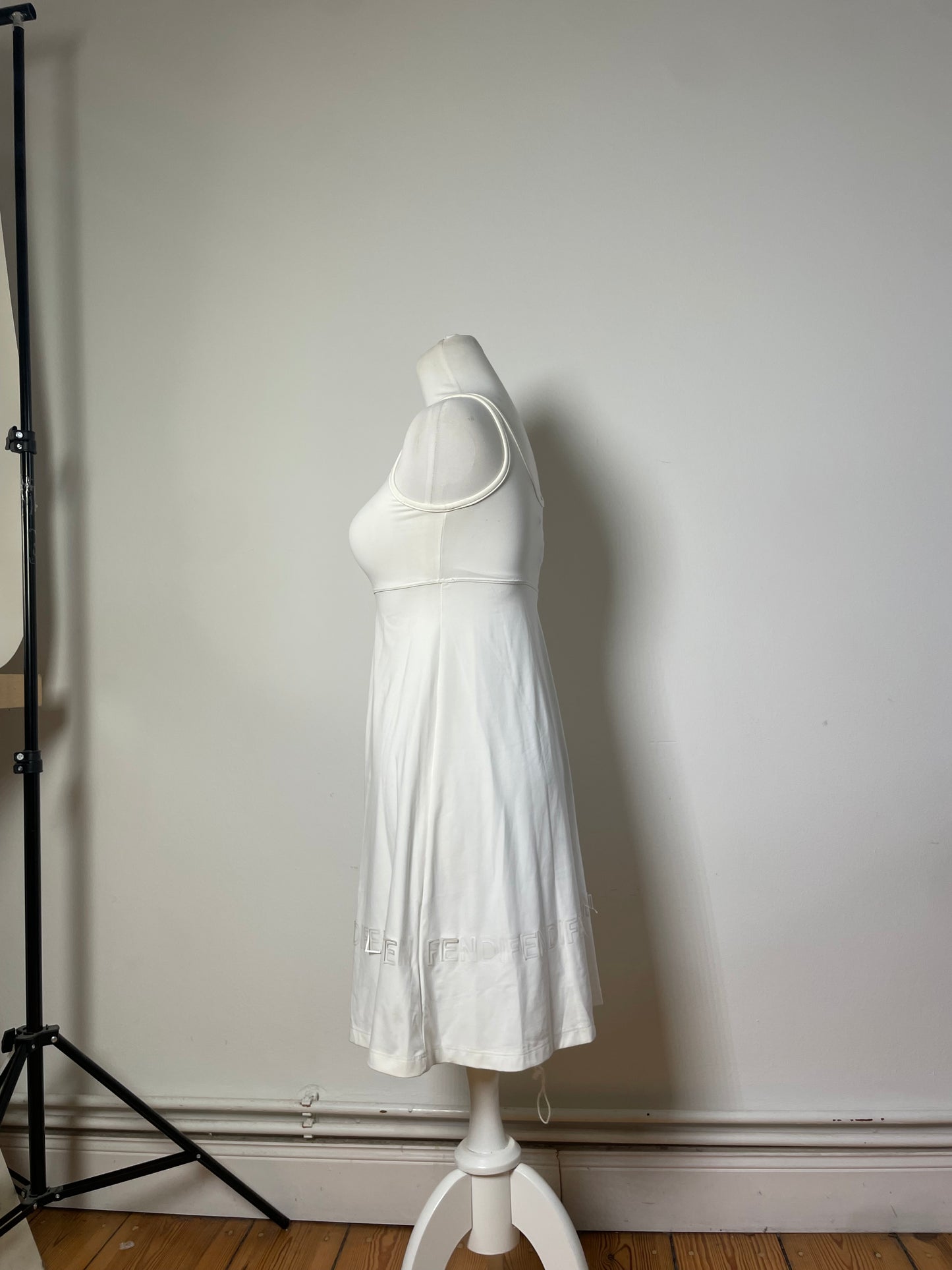 Vintage Fendi Logo Bodycon Dress White XS