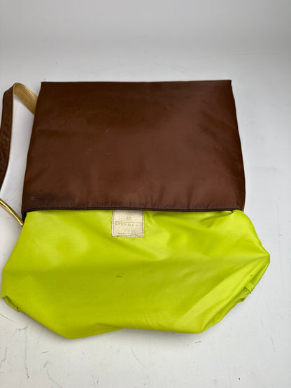 Vintage Givenchy Nylon Shoulder Bag Brown Olive Green Gold