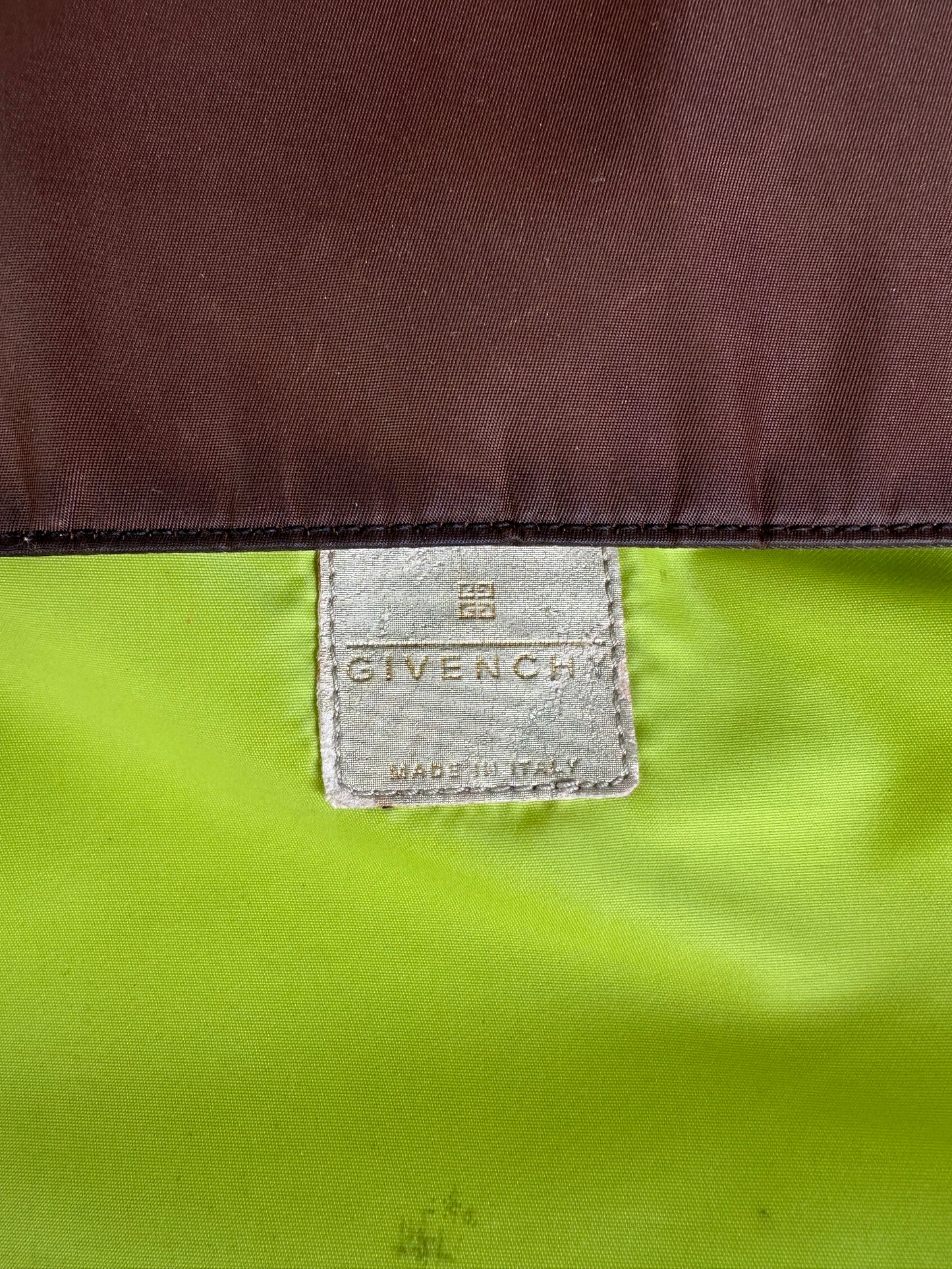 Vintage Givenchy Nylon Shoulder Bag Brown Olive Green Gold
