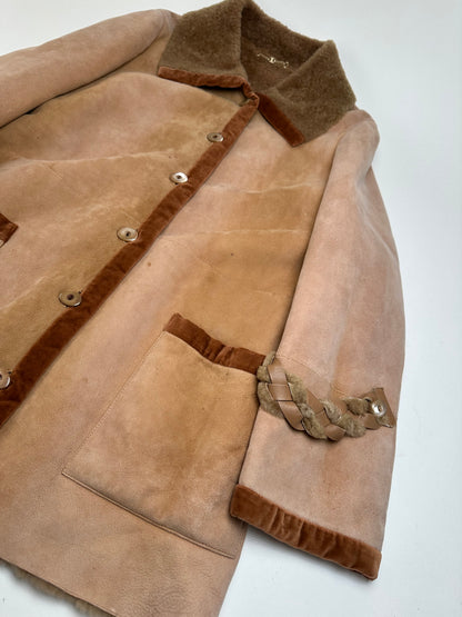 Vintage Salvatore Ferragamo Nubuk Leather Wool Coat M Brown