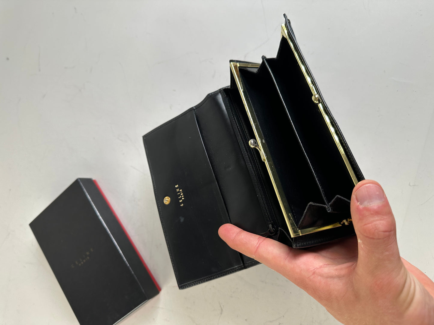 Vintage Celine Monogram Canvas Wallet Black Brown Gold