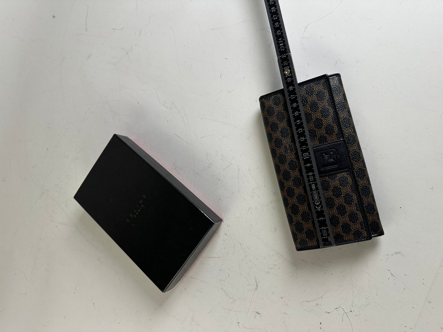 Vintage Celine Monogram Canvas Wallet Black Brown Gold