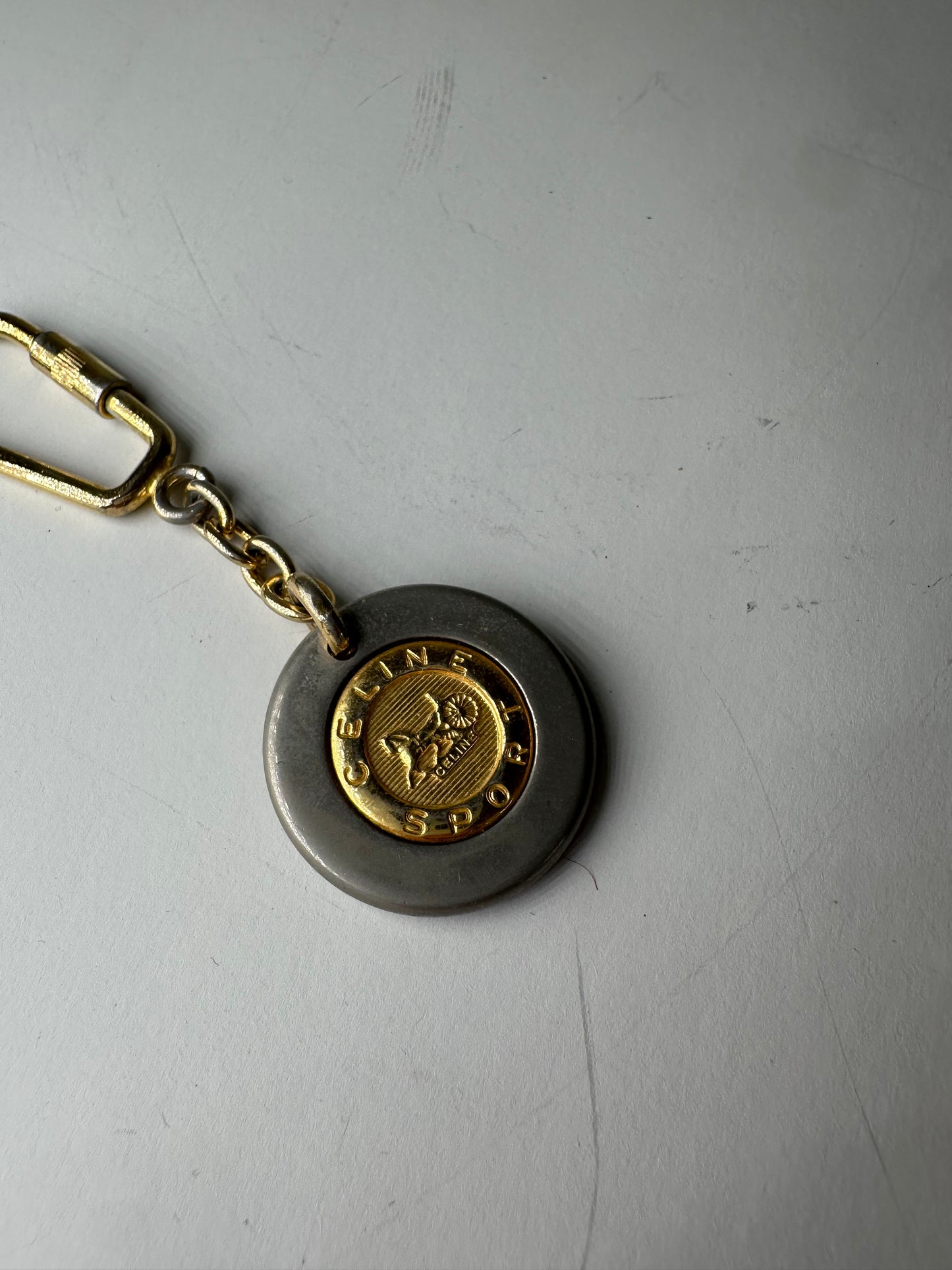 Vintage Celine Metal Keychain Gold Silver