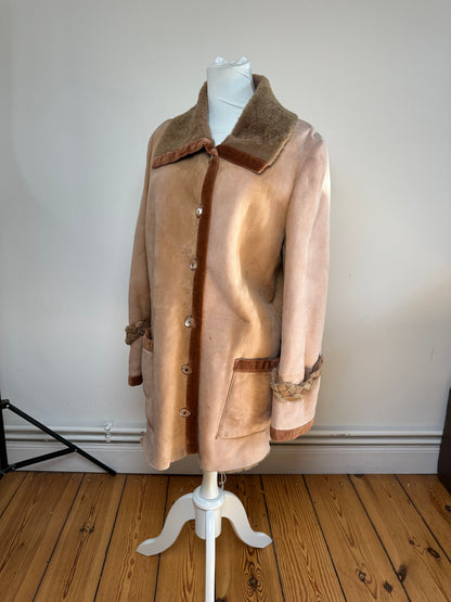 Vintage Salvatore Ferragamo Nubuk Leather Wool Coat M Brown