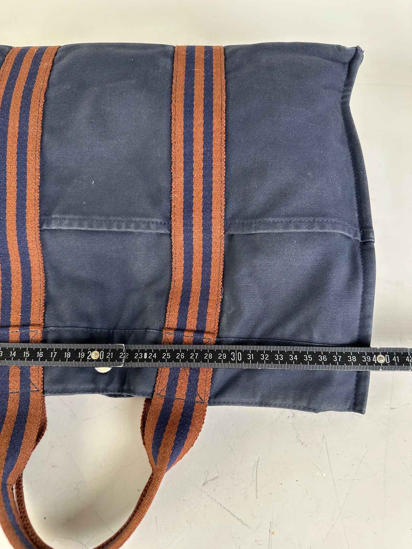 Vintage Hermes Cotton Tote Navy Rust Silver Snap