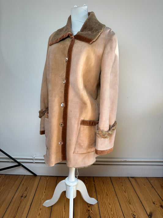 Vintage Salvatore Ferragamo Nubuk Leather Wool Coat M Brown