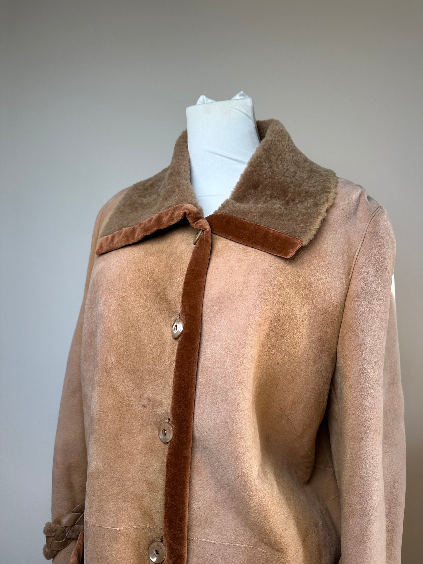 Vintage Salvatore Ferragamo Nubuk Leather Wool Coat M Brown