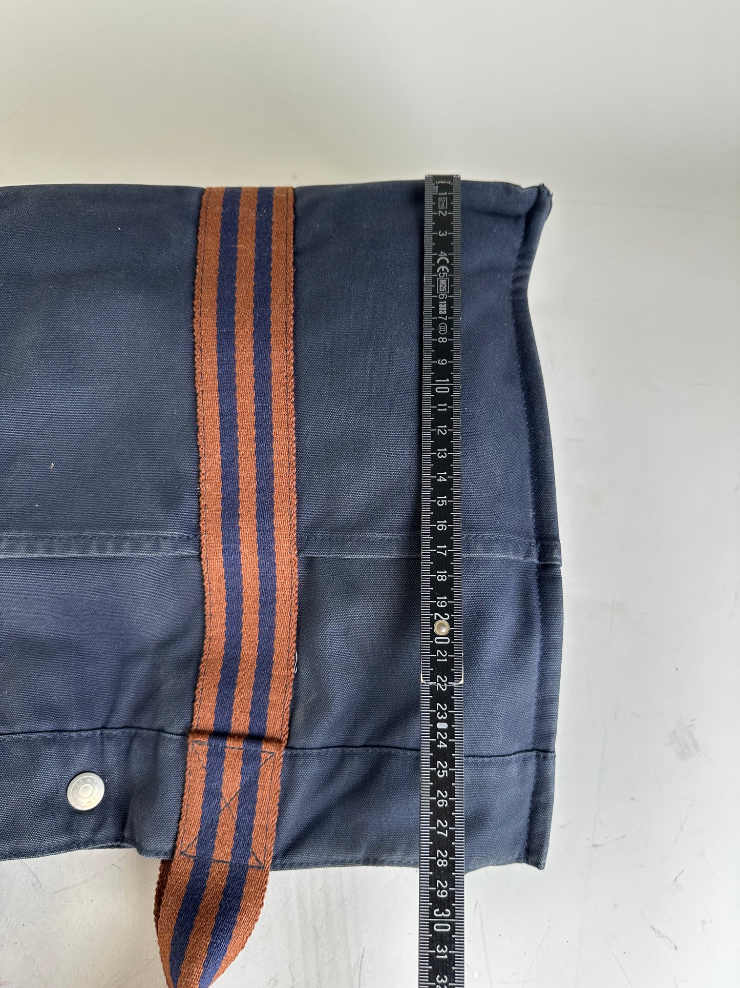 Vintage Hermes Cotton Tote Navy Rust Silver Snap