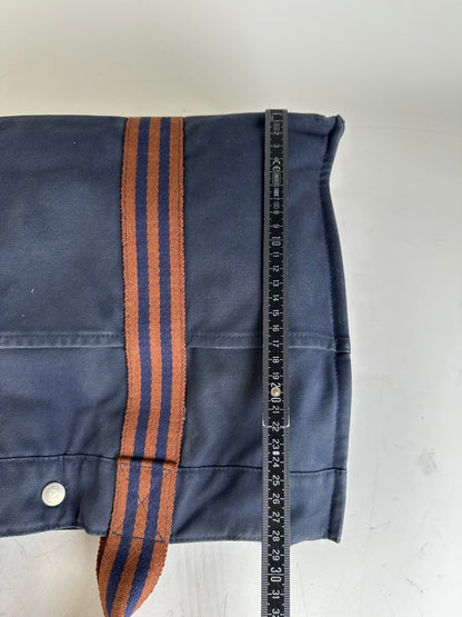 Vintage Hermes Cotton Tote Navy Rust Silver Snap