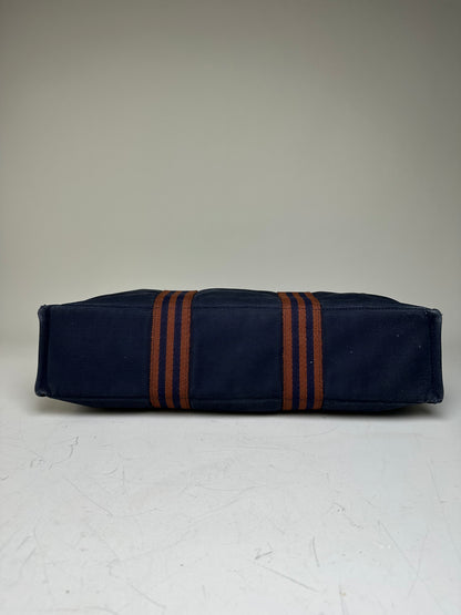 Vintage Hermes Cotton Tote Navy Rust Silver Snap