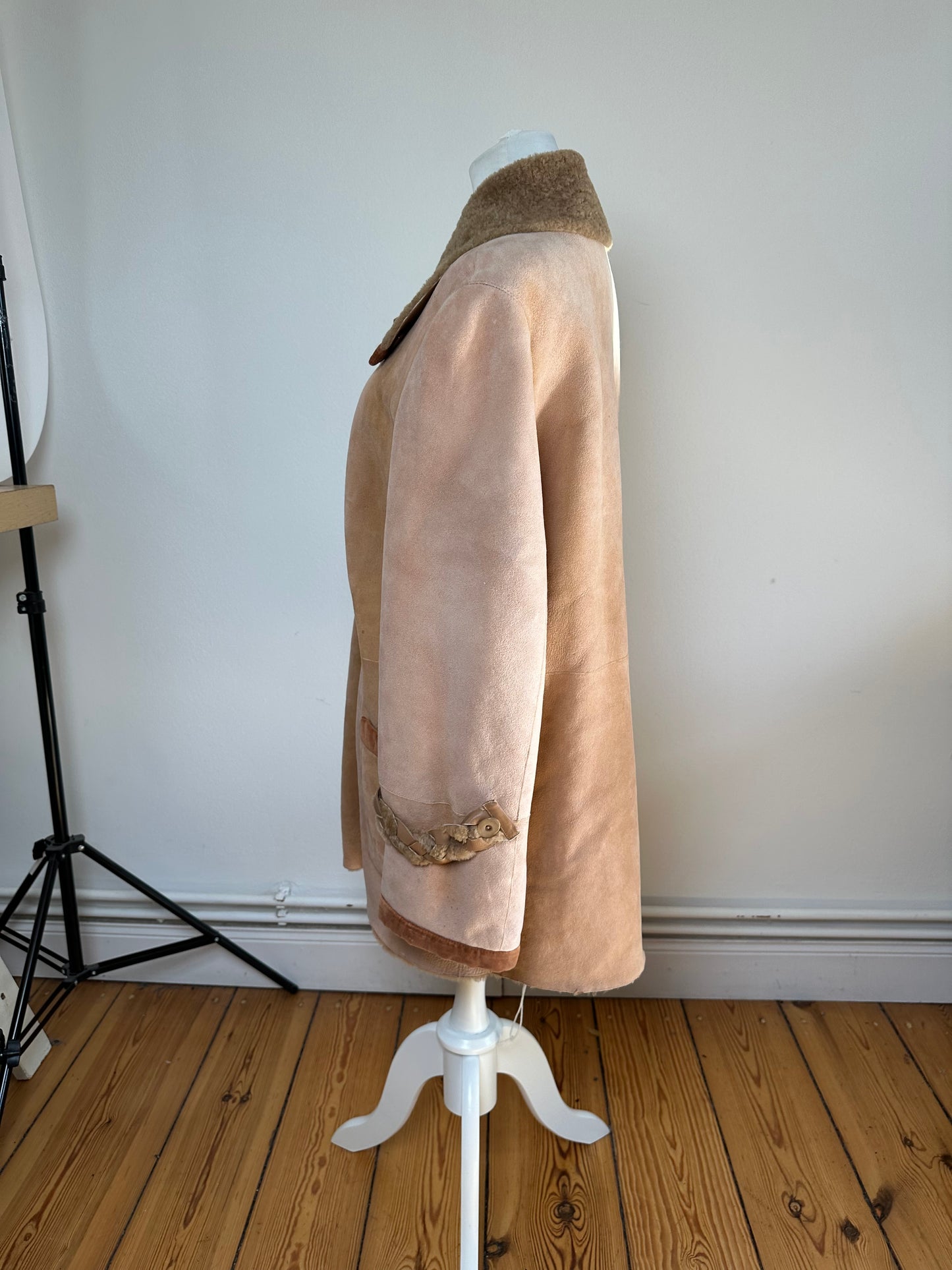 Vintage Salvatore Ferragamo Nubuk Leather Wool Coat M Brown