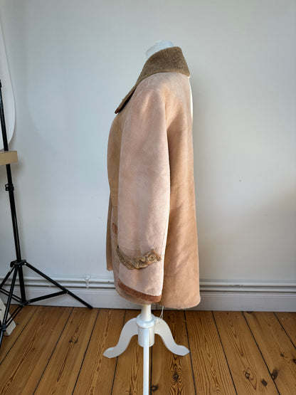Vintage Salvatore Ferragamo Nubuk Leather Wool Coat M Brown