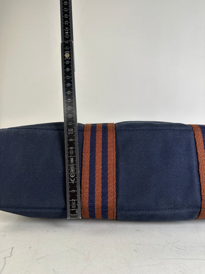 Vintage Hermes Cotton Tote Navy Rust Silver Snap