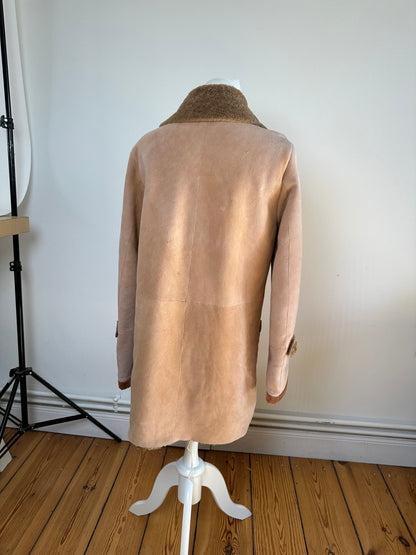 Vintage Salvatore Ferragamo Nubuk Leather Wool Coat M Brown