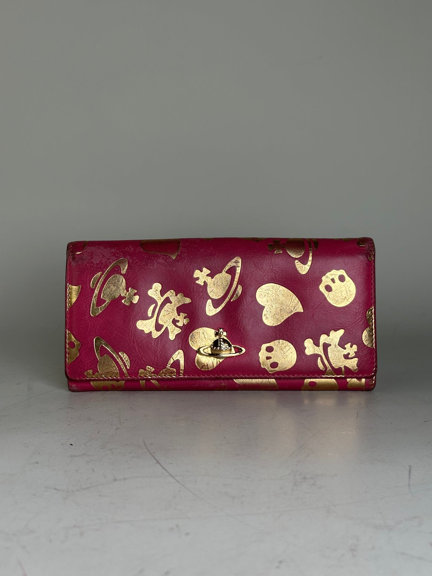 Vintage Vivienne Westwood Printed Leather Wallet Pink Gold