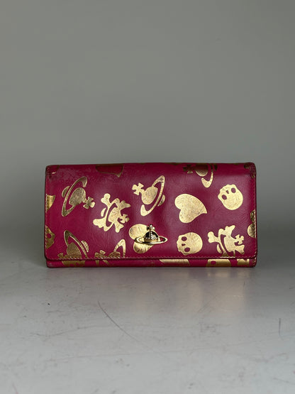 Vintage Vivienne Westwood Printed Leather Wallet Pink Gold