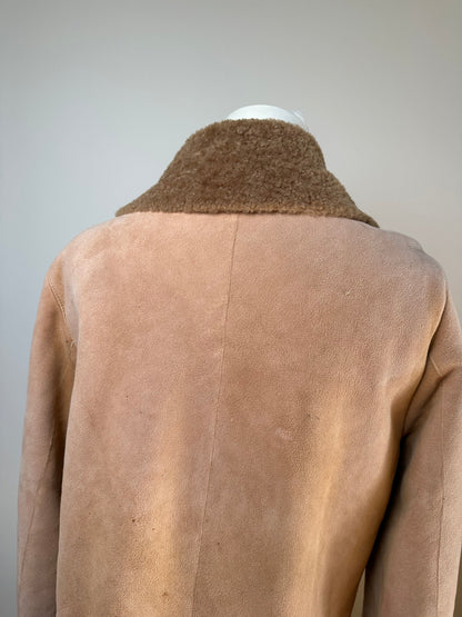 Vintage Salvatore Ferragamo Nubuk Leather Wool Coat M Brown