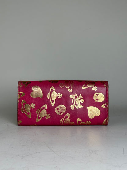 Vintage Vivienne Westwood Printed Leather Wallet Pink Gold